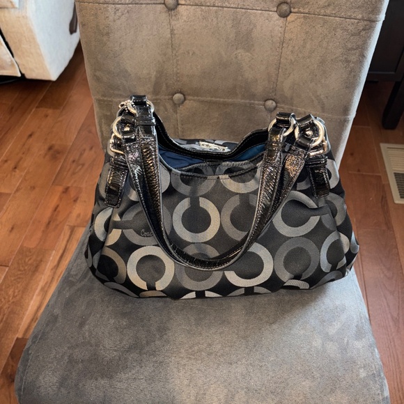 Coach 20244 Madison Black Grey Canvas Tote Handbag Shoulder Bag - Picture 3 of 9